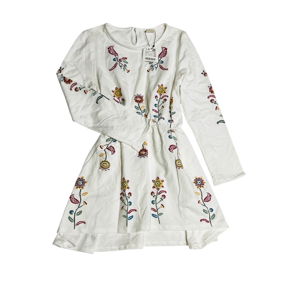 Zara White Dress with Colorful Floral Embroidery
